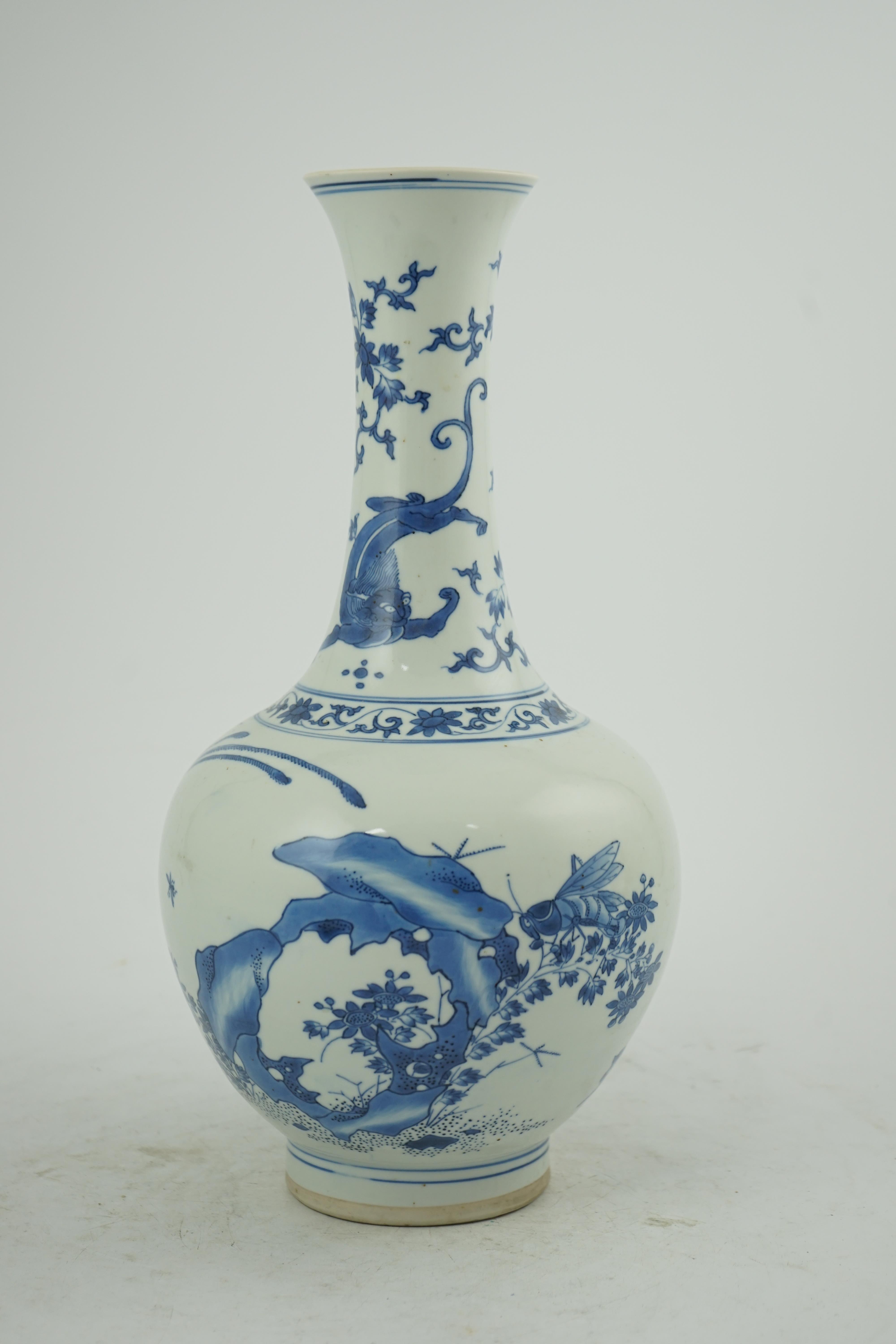 A Chinese blue and white bottle vase, Transitional, Chongzhen period, c.1630-1640